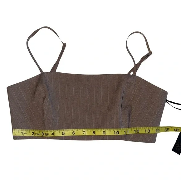 NWT House of Harlow 1960 Office Siren Taupe Pinstripe  Crop Top Small - Picture 3 of 6
